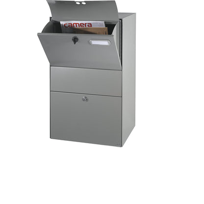 XXL letter box, WxHxD 390 x 650 x 315 mm, grey aluminium RAL 9007.
