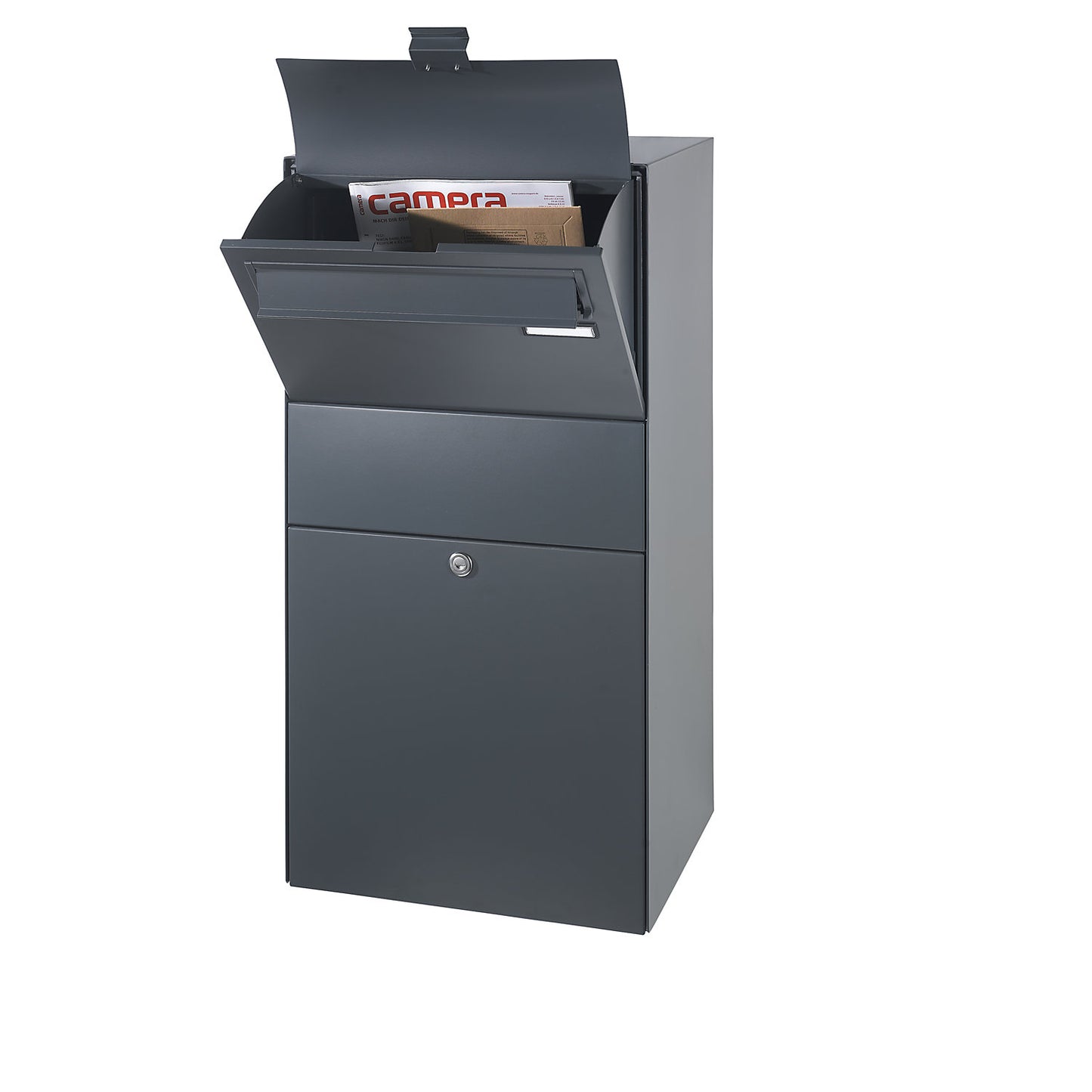 Parcel delivery box, with delivery box flap, charcoal RAL 7016.