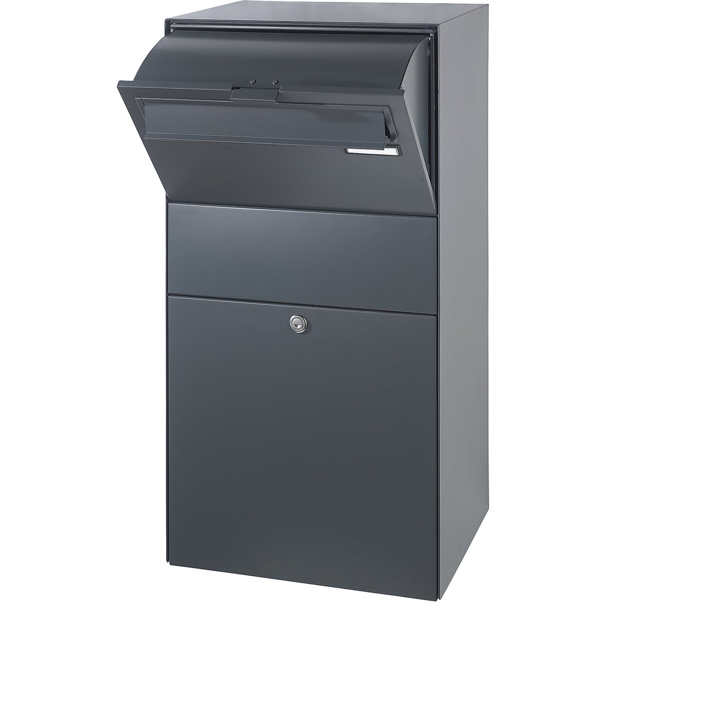 Parcel delivery box, with delivery box flap, charcoal RAL 7016.