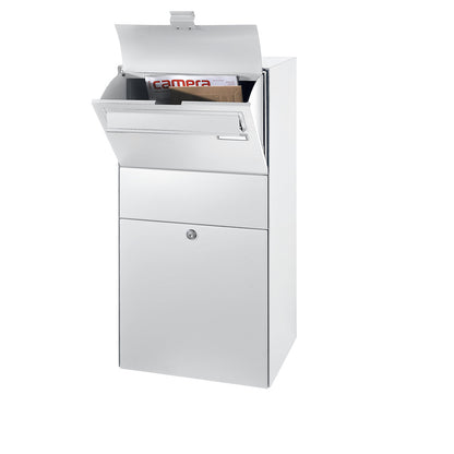 Parcel delivery box, with delivery box flap, traffic white RAL 9016.