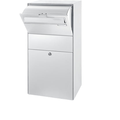 Parcel delivery box, with delivery box flap, traffic white RAL 9016.
