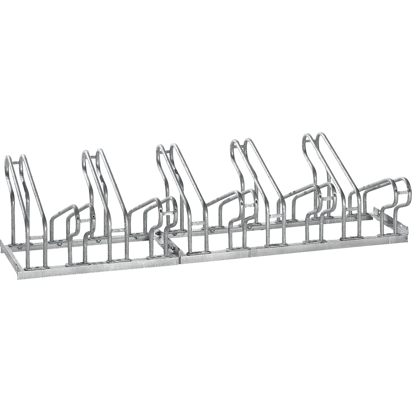 Bicycle rack, bars made of 18 mm steel tubing, double sided rack, hot-dip galvanised, 10 parking spaces.