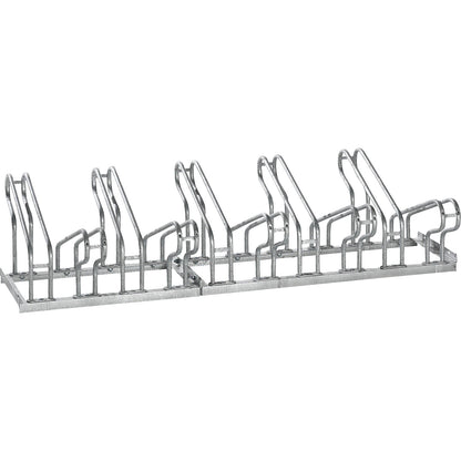 Bicycle rack, bars made of 18 mm steel tubing, double sided rack, hot-dip galvanised, 10 parking spaces.