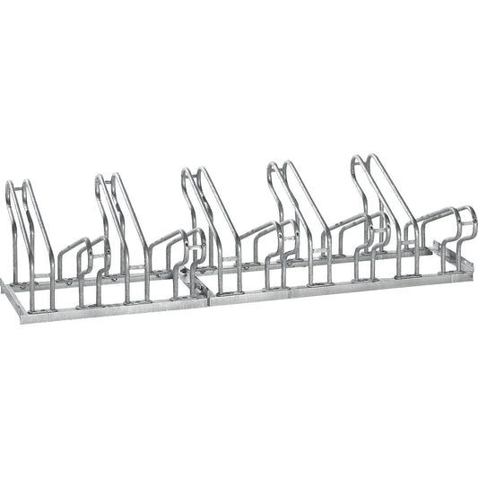 Bicycle rack, bars made of 18 mm steel tubing, double sided rack, hot-dip galvanised, 10 parking spaces.