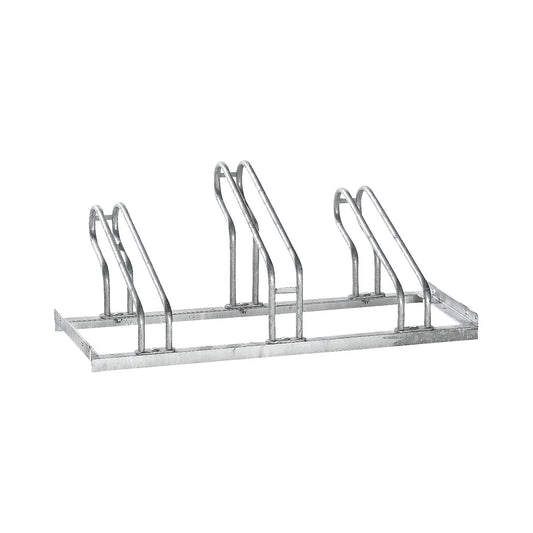 Bicycle rack, bars made of 18 mm steel tubing, single-sided rack, hot-dip galvanised, 3 parking spaces.