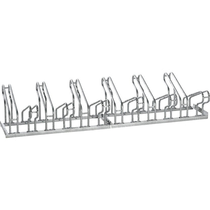 Bicycle rack, bars made of 18 mm steel tubing, double sided rack, hot-dip galvanised, 12 parking spaces.