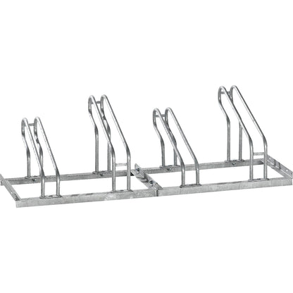 Bicycle rack, bars made of 18 mm steel tubing, single-sided rack, hot-dip galvanised, 4 parking spaces.