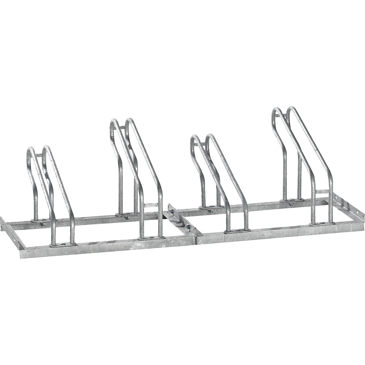 Bicycle rack, bars made of 18 mm steel tubing, single-sided rack, hot-dip galvanised, 4 parking spaces.