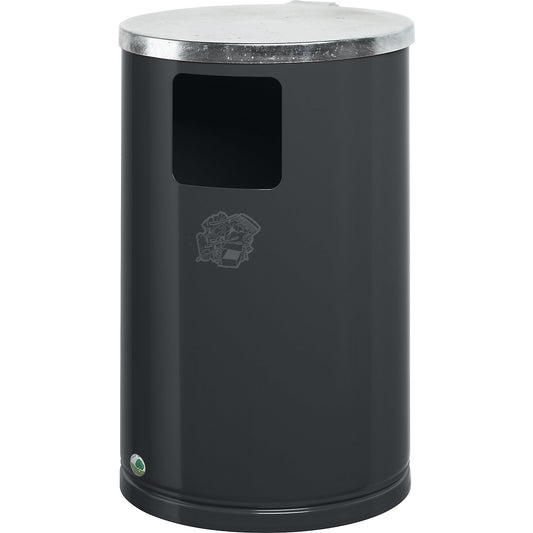 Outdoor waste collector made of sheet steel, capacity 30 l, HxØ 620 x 300 mm, black.