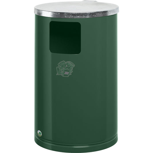 Outdoor waste collector made of sheet steel, capacity 30 l, HxØ 620 x 300 mm, green.