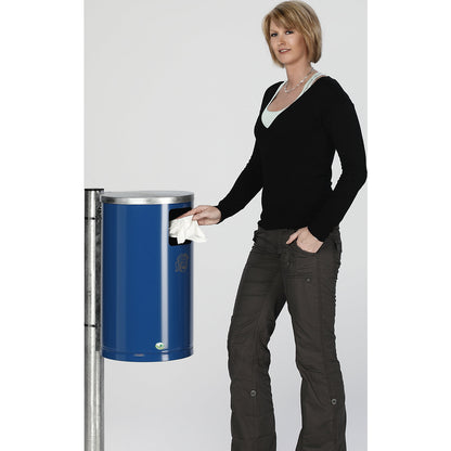 Outdoor waste collector made of sheet steel, capacity 30 l, HxØ 620 x 300 mm, gentian blue.