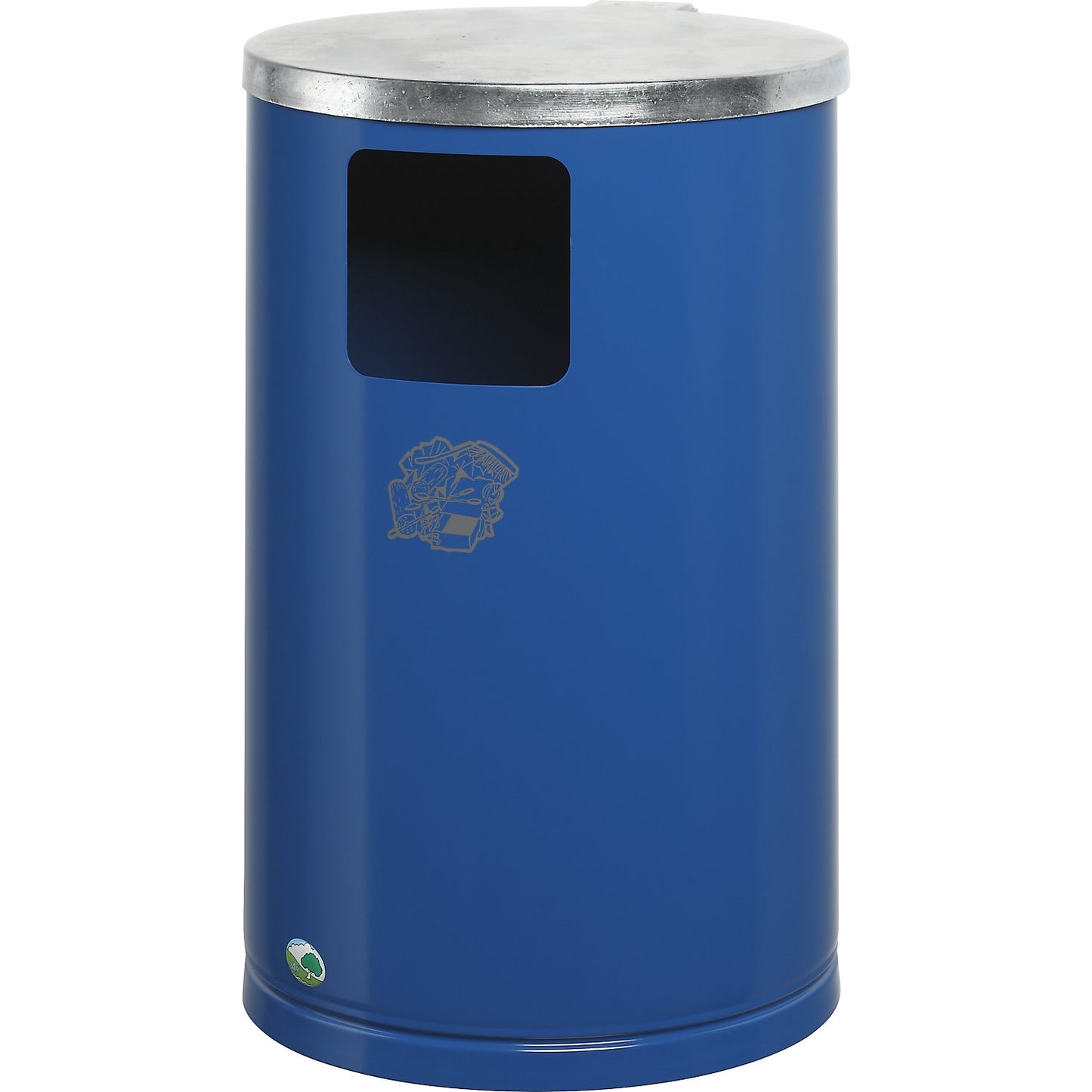 Outdoor waste collector made of sheet steel, capacity 30 l, HxØ 620 x 300 mm, gentian blue.