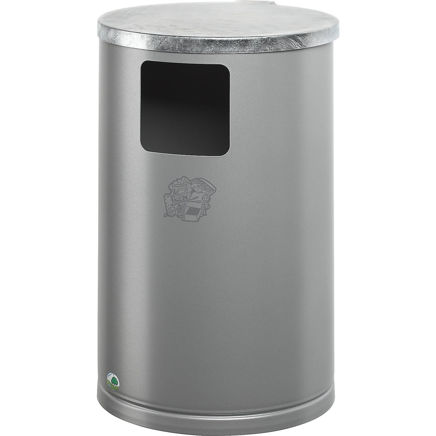Outdoor waste collector made of sheet steel, capacity 30 l, HxØ 620 x 300 mm, silver.