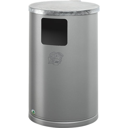 Outdoor waste collector made of sheet steel, capacity 30 l, HxØ 620 x 300 mm, silver.