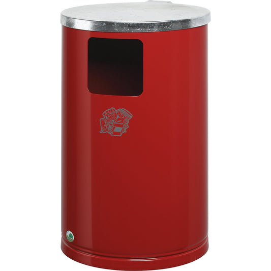Outdoor waste collector made of sheet steel, capacity 30 l, HxØ 620 x 300 mm, flame red.