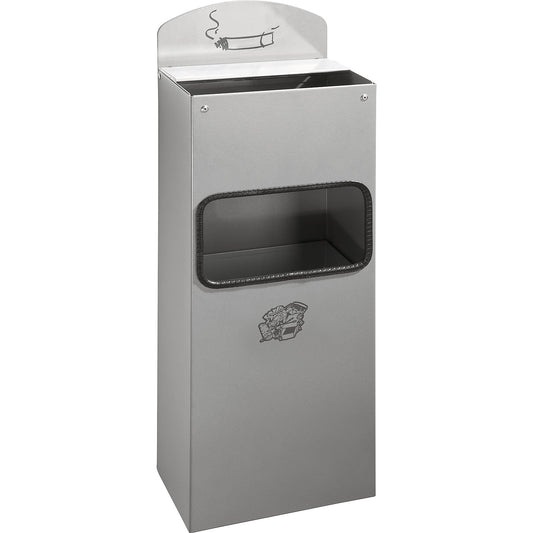 Combination wall ashtray with waste disposal, HxWxD 505 x 200 x 125 mm, sheet steel, silver.