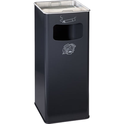 Combination ashtray, capacity 53 l, WxHxD 330 x 705 x 330 mm, steel, charcoal.