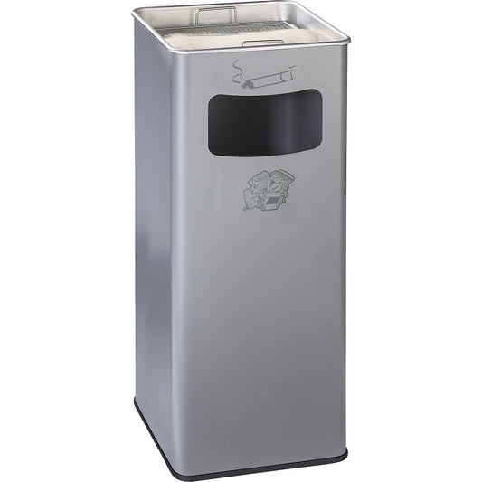 Combination ashtray, capacity 53 l, WxHxD 330 x 705 x 330 mm, steel, silver.