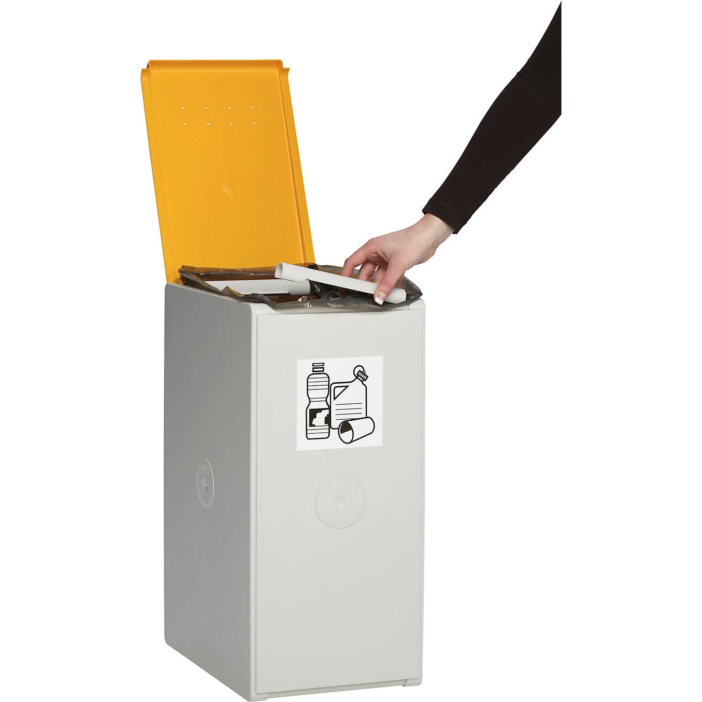 Recyclable waste collector made of plastic, single container with 40 l capacity, yellow.