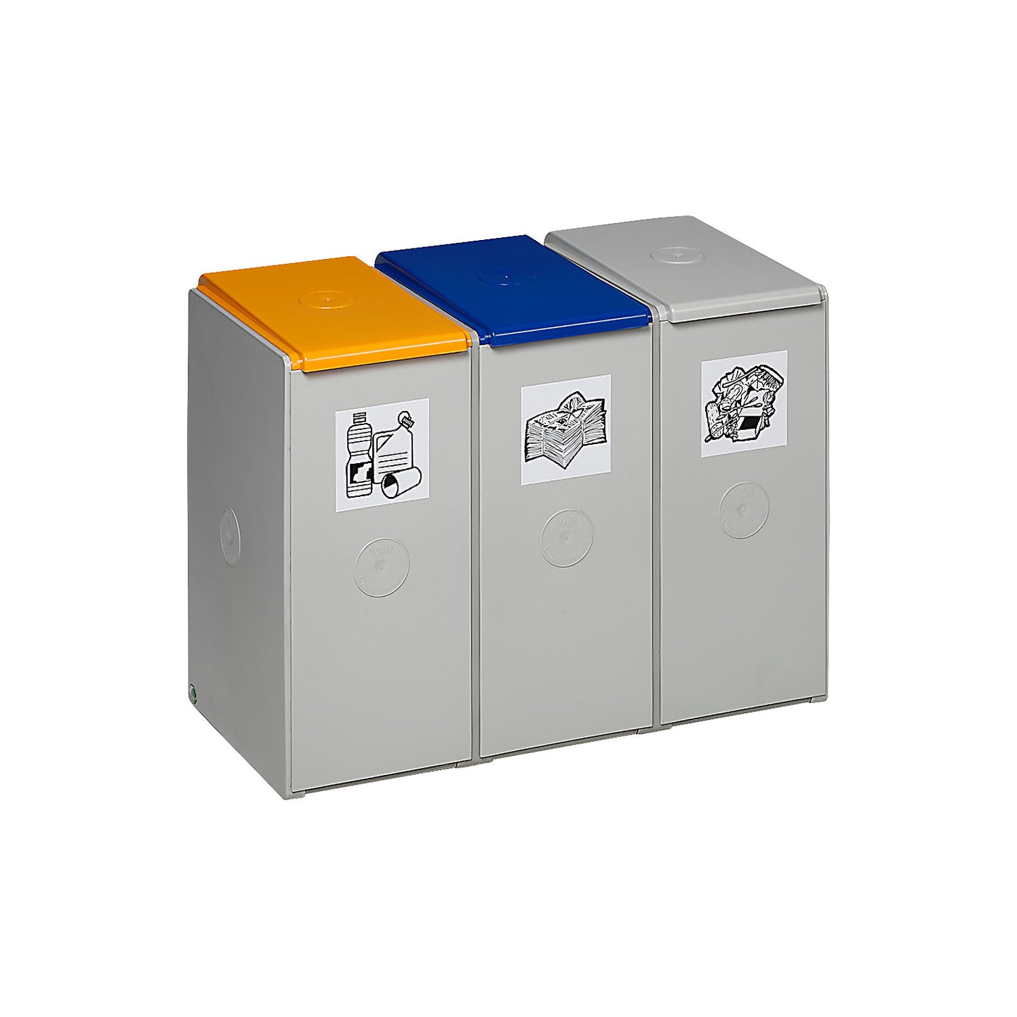Recyclable waste collector made of plastic, station with a capacity of 40 l each, 3 compartment collector.