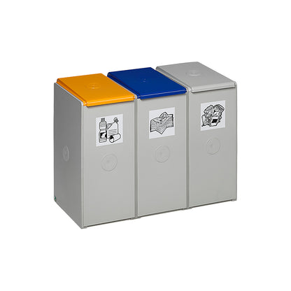 Recyclable waste collector made of plastic, station with a capacity of 40 l each, 3 compartment collector.