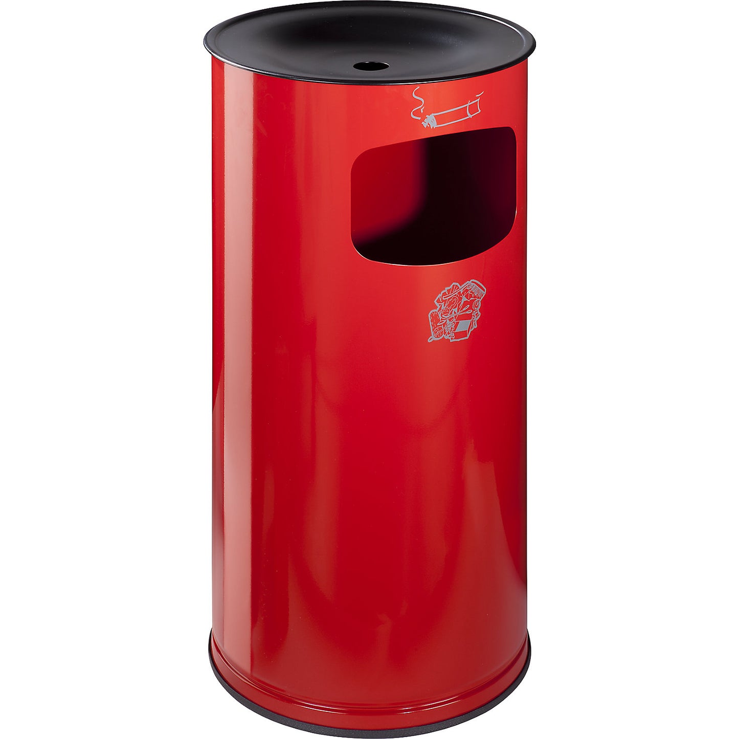 Safety combination ashtray, sheet steel, capacity 44 l, HxØ 710 x 355 mm, flame red.