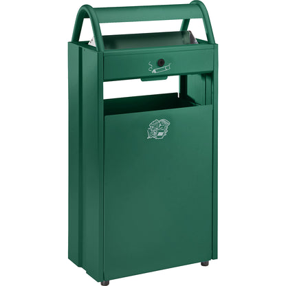 Waste collector with ashtray and rain protection hood, capacity 60 l, WxHxD 480 x 960 x 250 mm, moss green RAL 6005.