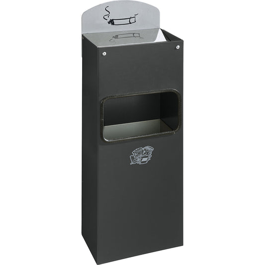 Combination wall ashtray with waste disposal, HxWxD 505 x 200 x 125 mm, sheet steel, charcoal.