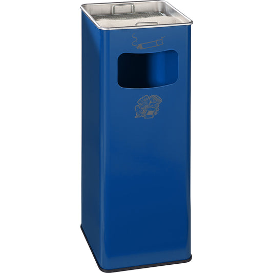 Combination ashtray, capacity 32 l, WxHxD 260 x 665 x 260 mm, steel, gentian blue.