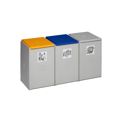 Recyclable waste collector made of plastic, station with a capacity of 60 l each, 3 compartment collector.