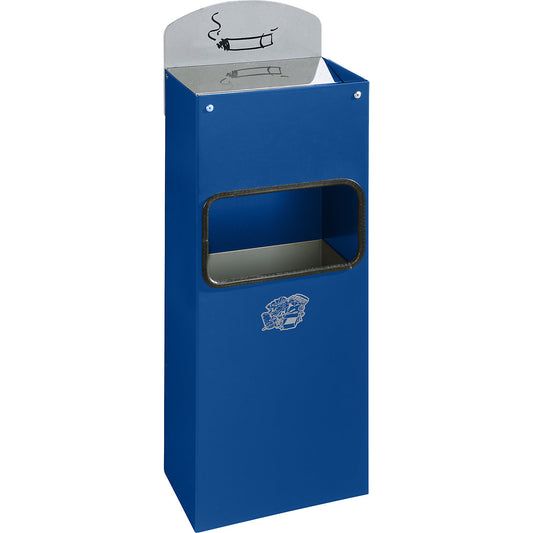 Combination wall ashtray with waste disposal, HxWxD 505 x 200 x 125 mm, sheet steel, gentian blue.