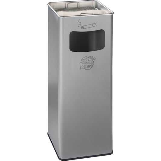 Combination ashtray, capacity 32 l, WxHxD 260 x 665 x 260 mm, steel, silver.