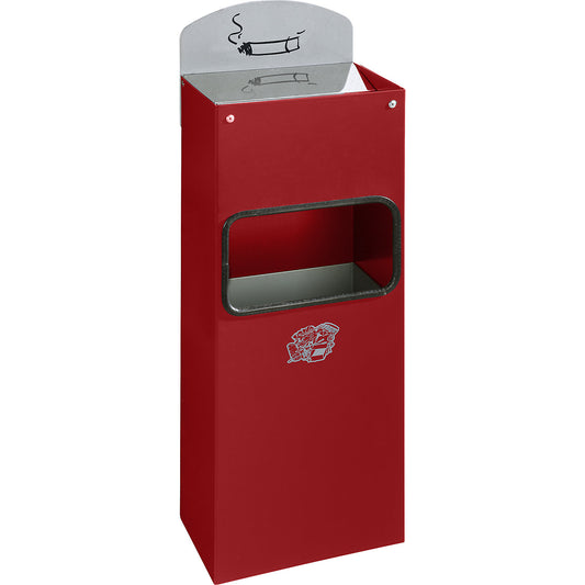 Combination wall ashtray with waste disposal, HxWxD 505 x 200 x 125 mm, sheet steel, flame red.