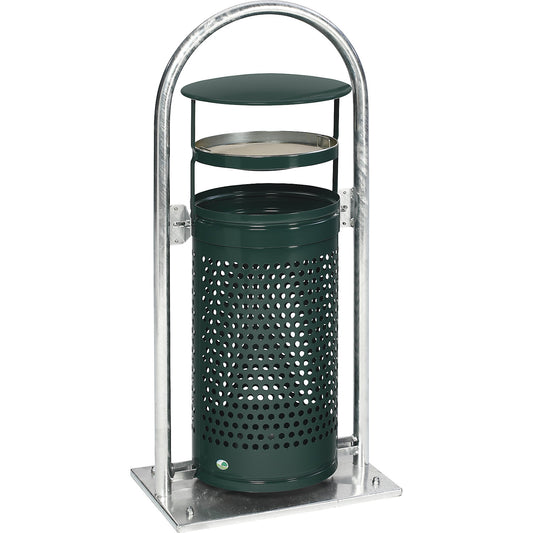 Combination ashtray with pipe arch and hood, capacity 65 l, WxHxD 580 x 1160 x 380 mm, moss green.