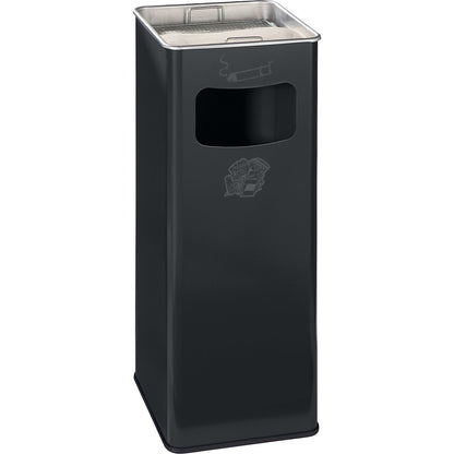 Combination ashtray, capacity 32 l, WxHxD 260 x 665 x 260 mm, steel, charcoal.