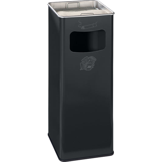 Combination ashtray, capacity 32 l, WxHxD 260 x 665 x 260 mm, steel, charcoal.