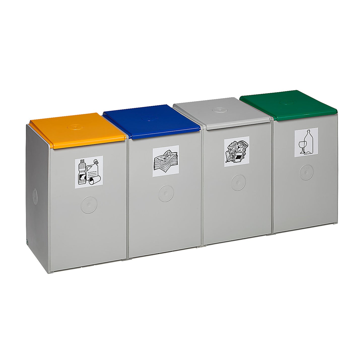 Recyclable waste collector made of plastic, station with a capacity of 60 l each, 4 compartment collector.