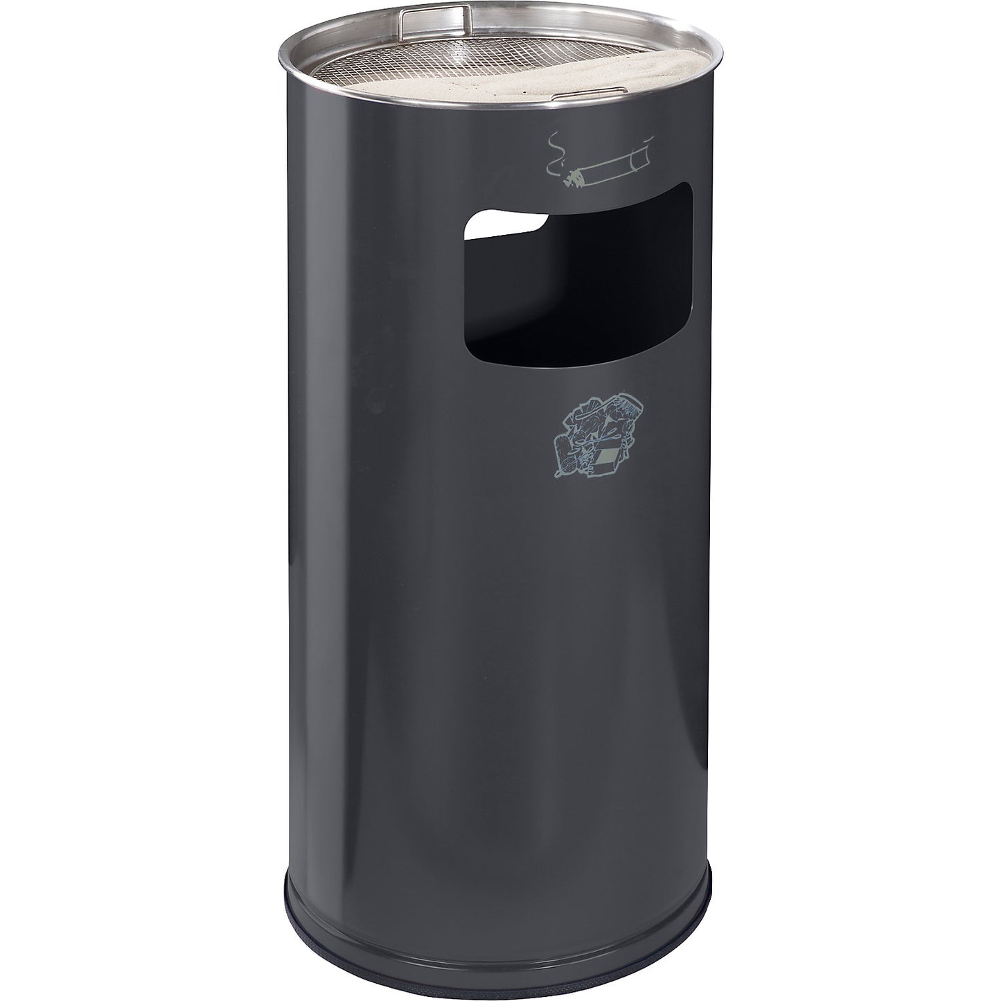 Combination ashtray, capacity 37 l, HxØ 700 x 320 mm, steel, charcoal.