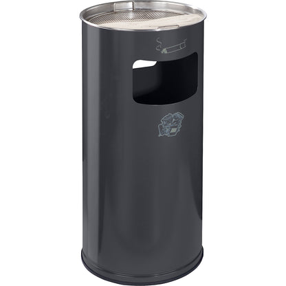 Combination ashtray, capacity 37 l, HxØ 700 x 320 mm, steel, charcoal.