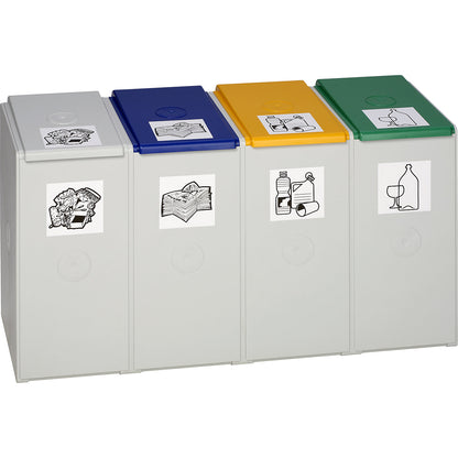 Recyclable waste collector made of plastic, station with a capacity of 40 l each, 4 compartment collector.