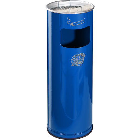 Combination ashtray, capacity 17 l, HxØ 660 x 230 mm, steel, gentian blue.