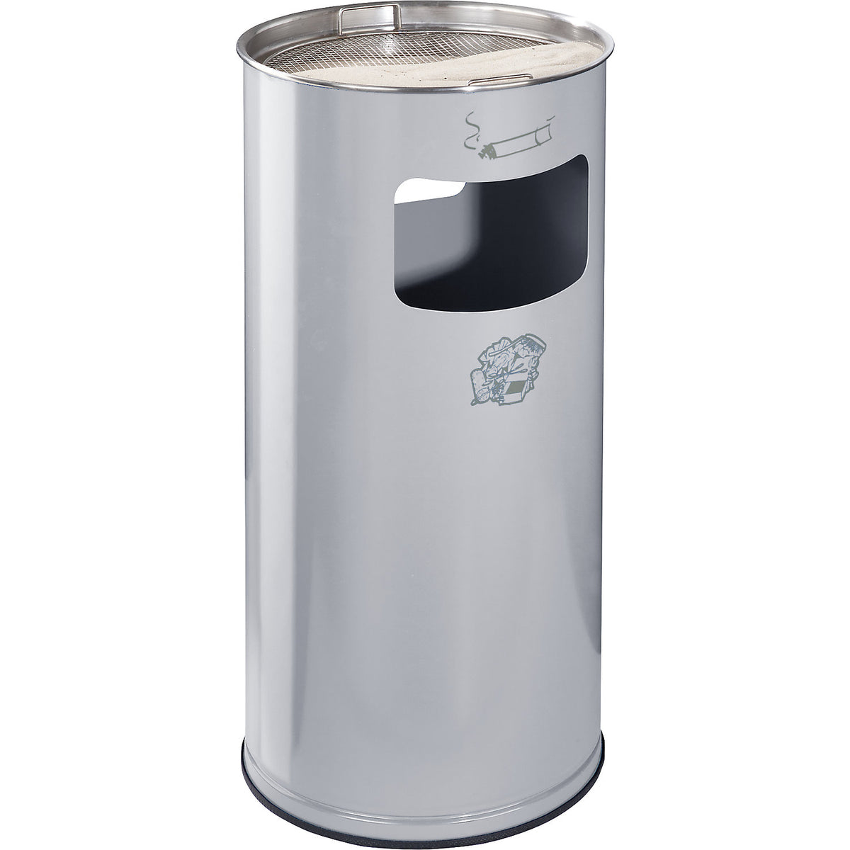 Combination ashtray, capacity 37 l, HxØ 700 x 320 mm, steel, silver.