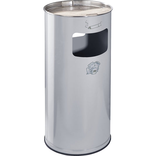 Combination ashtray, capacity 37 l, HxØ 700 x 320 mm, steel, silver.