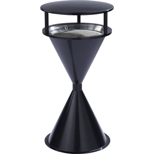 Conical pedestal ashtray made of plastic, with hood, black grey.