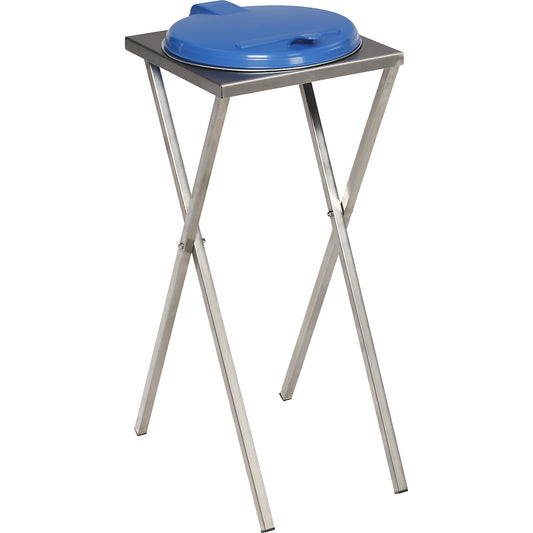Hygienic waste sack stand made of stainless steel, for capacity 120 l, manual lid opening, blue.