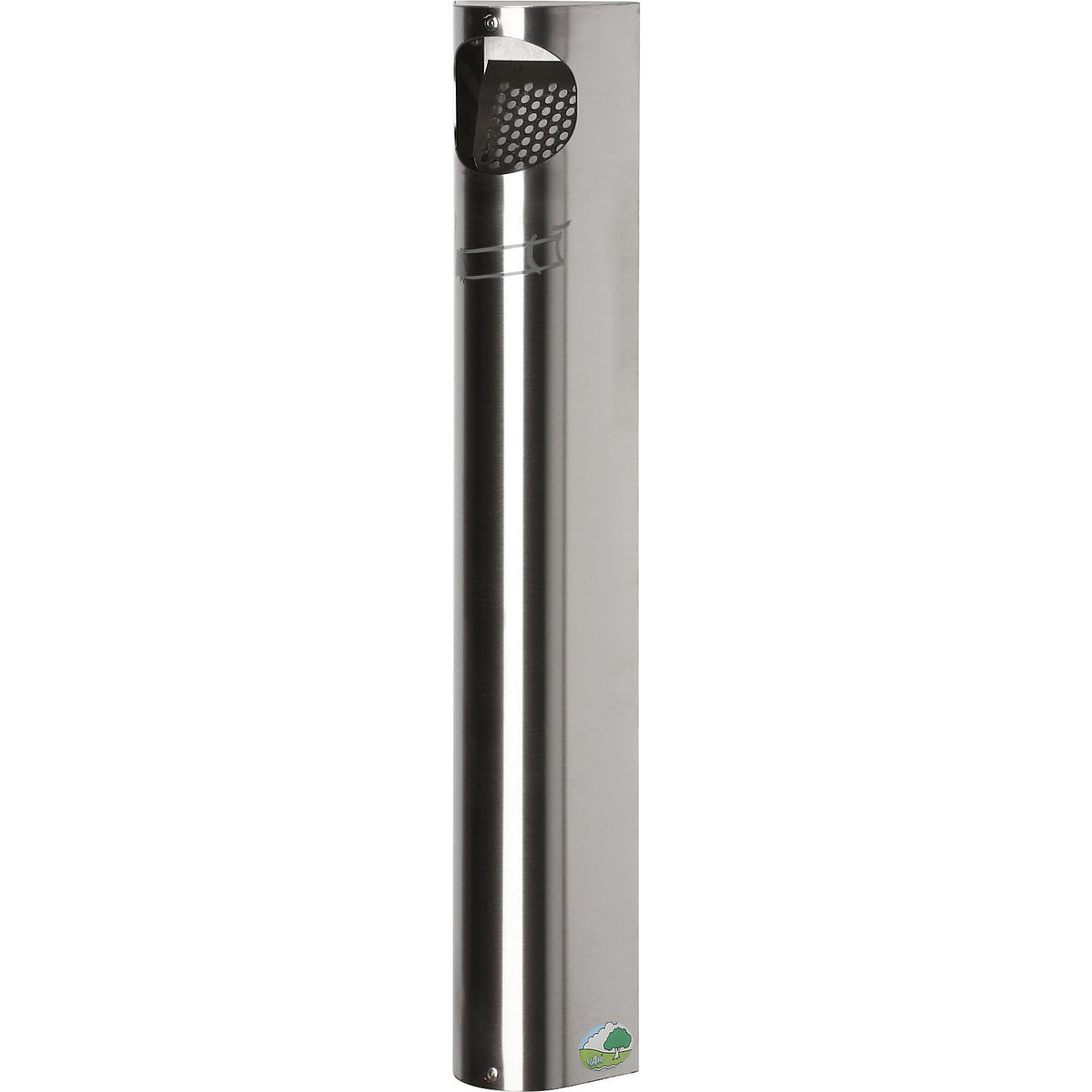 Stainless steel wall ashtray, capacity 3.5 l, HxWxD 550 x 110 x 74 mm.