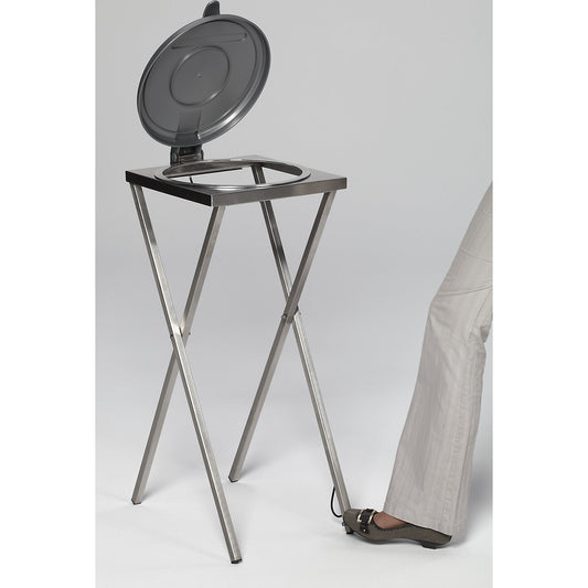Hygienic waste sack stand made of stainless steel, for capacity 120 l, with pedal, silver grey.