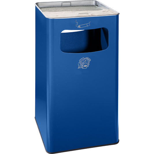 Combination ashtray, capacity 96 l, WxHxD 430 x 755 x 430 mm, steel, gentian blue.