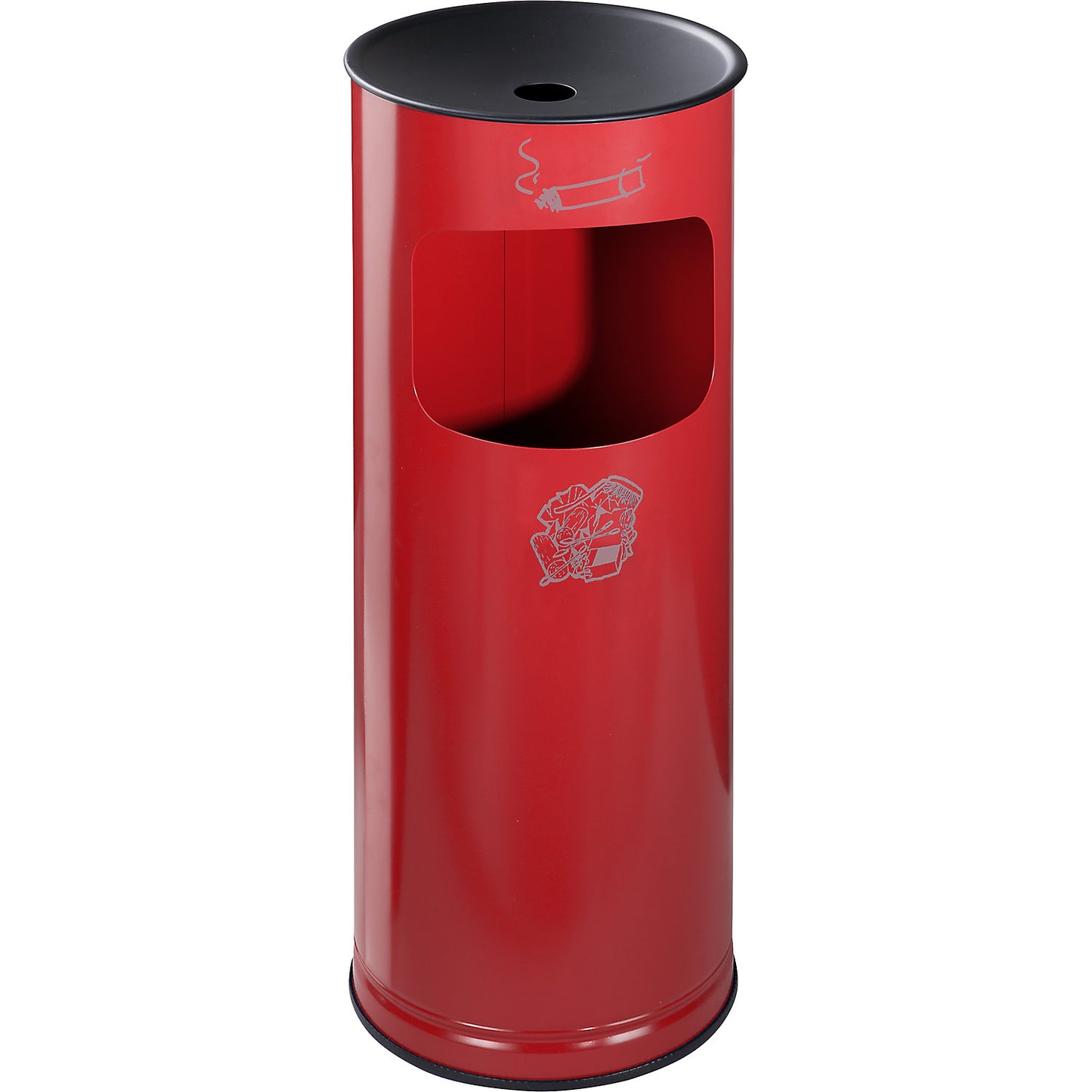 Safety combination ashtray, sheet steel, capacity 17 l, HxØ 610 x 250 mm, flame red.