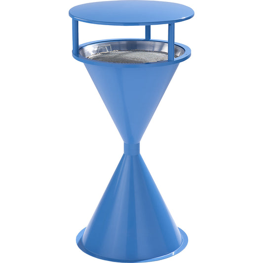 Conical pedestal ashtray made of plastic, with hood, light blue.